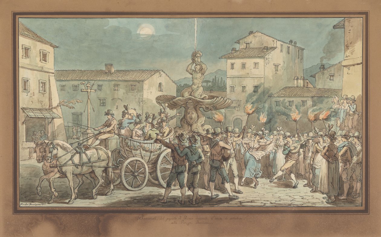 Bernini’s Triton Fountain, illustration for Roman Costumes and Customs by Bartolomeo Pinelli