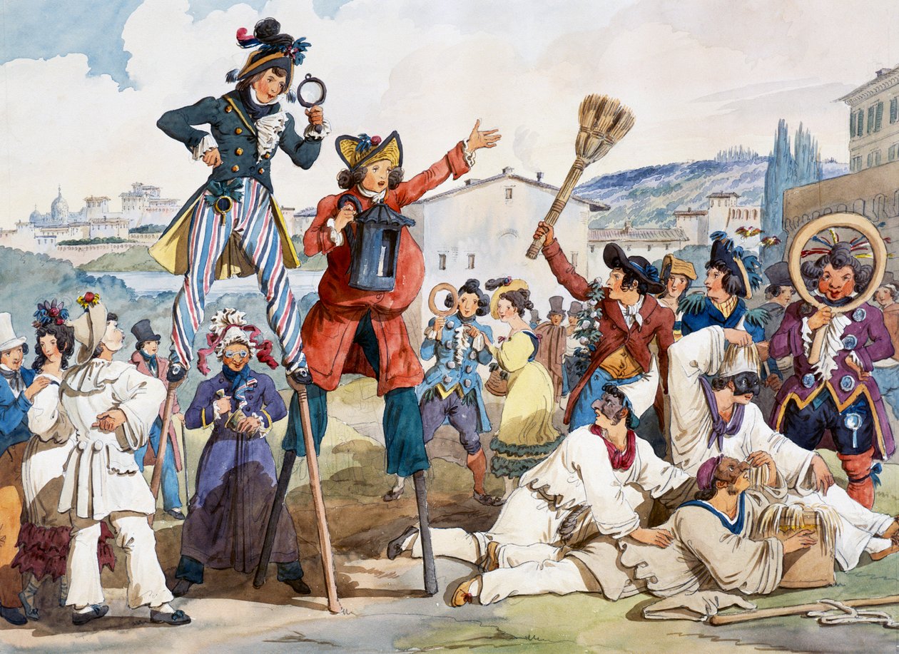 Carnival in Rome, by Bartolomeo Pinelli (1781-1835) by Bartolomeo Pinelli