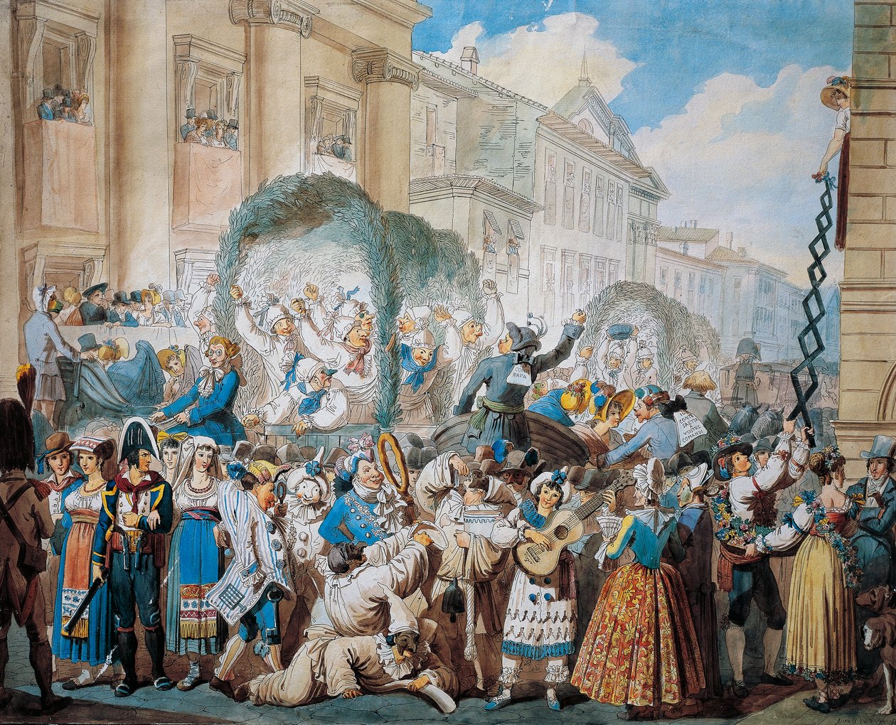 Chivalrous scene at San Carlo al Corso in Rome, by Bartolomeo Pinelli by Bartolomeo Pinelli