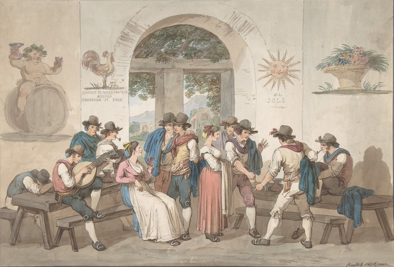 Interior of a Roman Inn, 1817 by Bartolomeo Pinelli