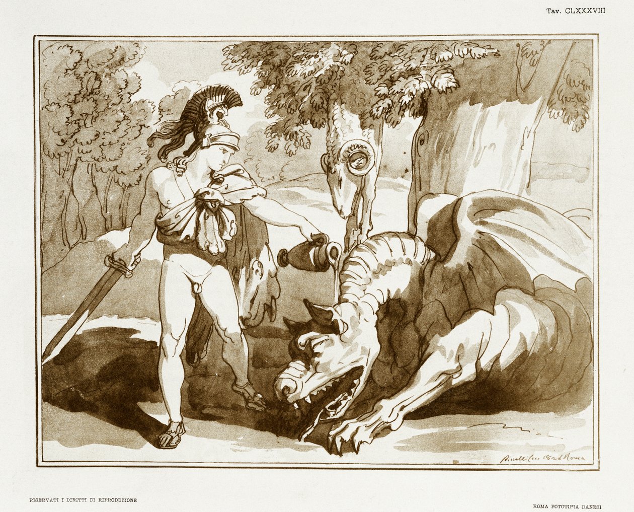 Jason putting dragon guarding Golden Fleece asleep by Bartolomeo Pinelli