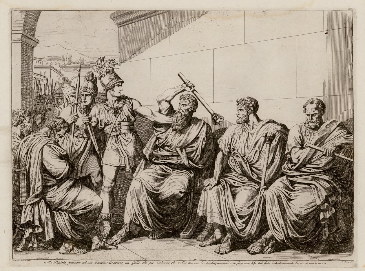 Marcus Papirius striking a Gaul for trying to touch his beard, 387 BC by Bartolomeo Pinelli