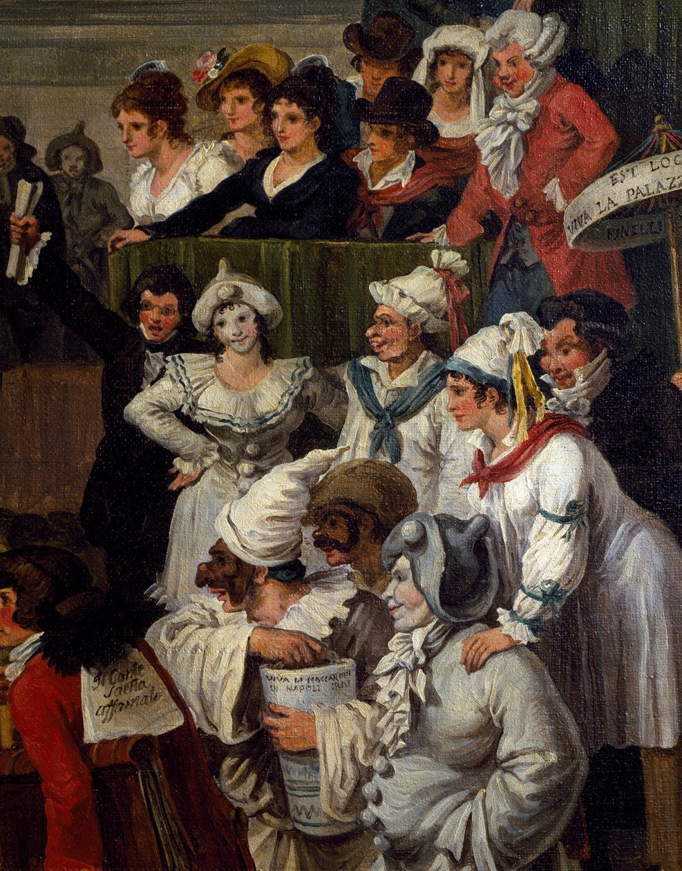 Pulcinella with other carnival character, (detail) by Bartolomeo Pinelli