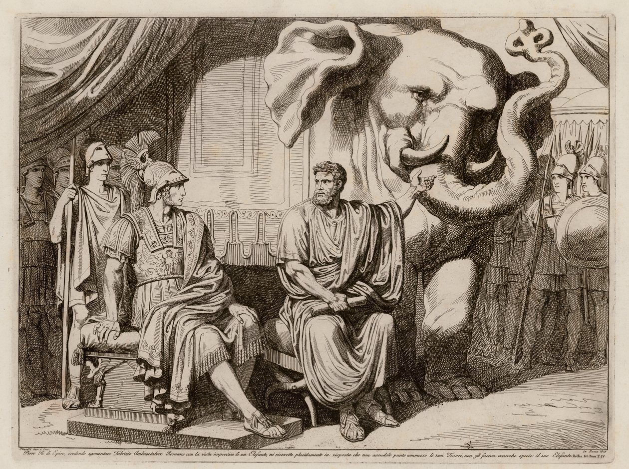 Pyrrhus of Epirus and his elephant by Bartolomeo Pinelli