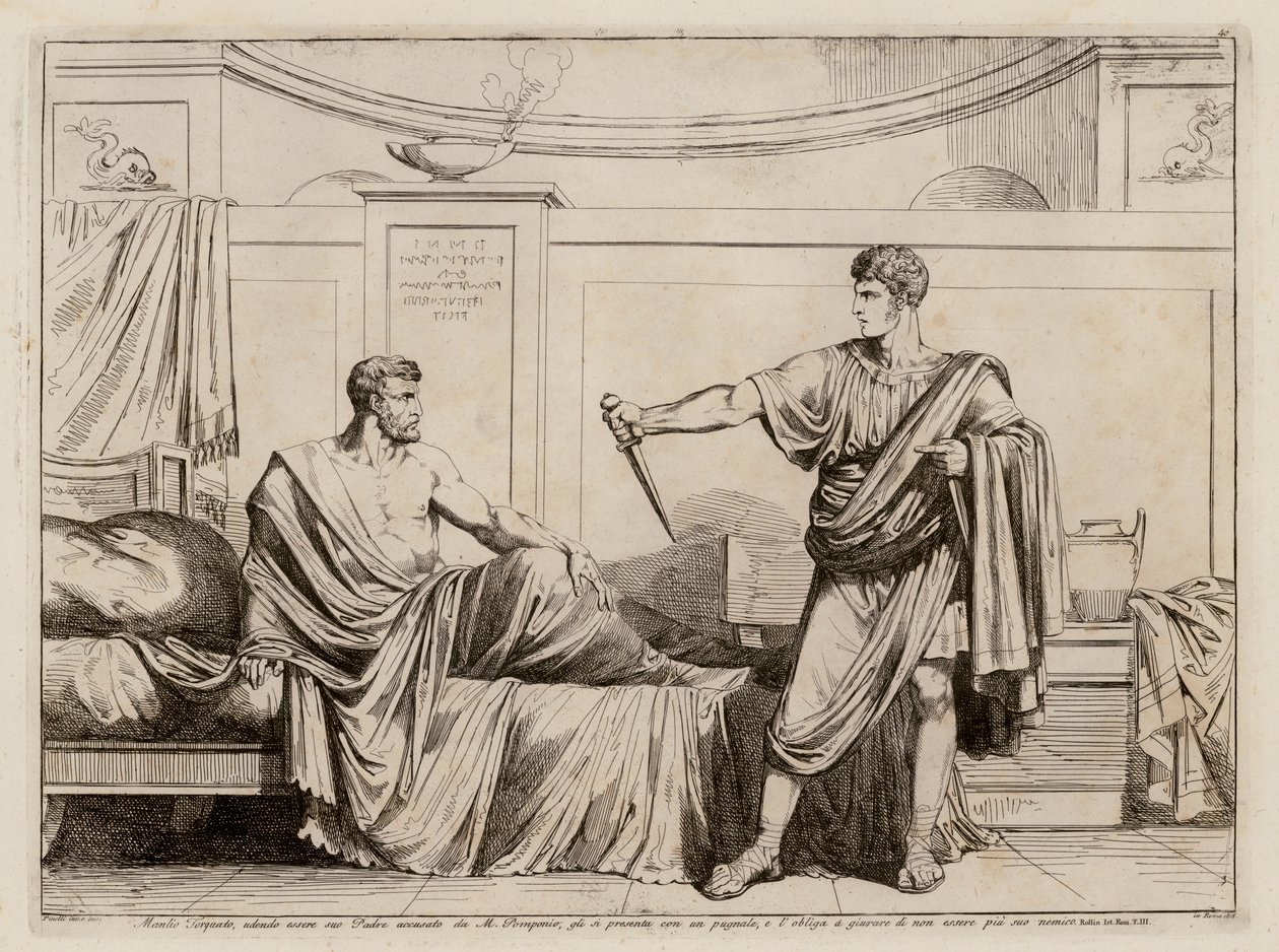 Titus Manlius Torquatus forcing Marcus Pomponius to withdraw the charges against his father by Bartolomeo Pinelli