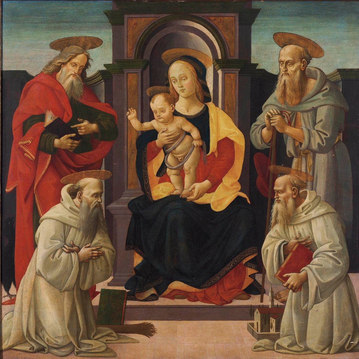 The Madonna and Child Enthroned with Saints John the Evangelist and Jerome, and Two Benedictine Saints by Bartolomeo di Giovanni