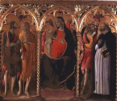 Triptych: Madonna and Child (central panel) with St. John the Baptist, St. Mary Magdalene, St. Christopher and St. Dominic by Bartolomeo di Tommaso da Foligno