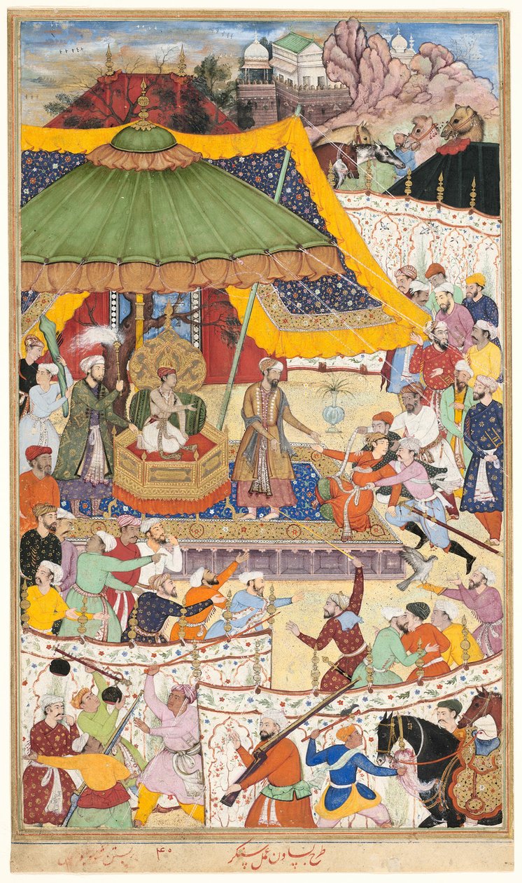 The Young Emperor Akbar Arrests the Insolent Shah Abu’l-Maali, page from a manuscript of the Akbarnama by Basawan