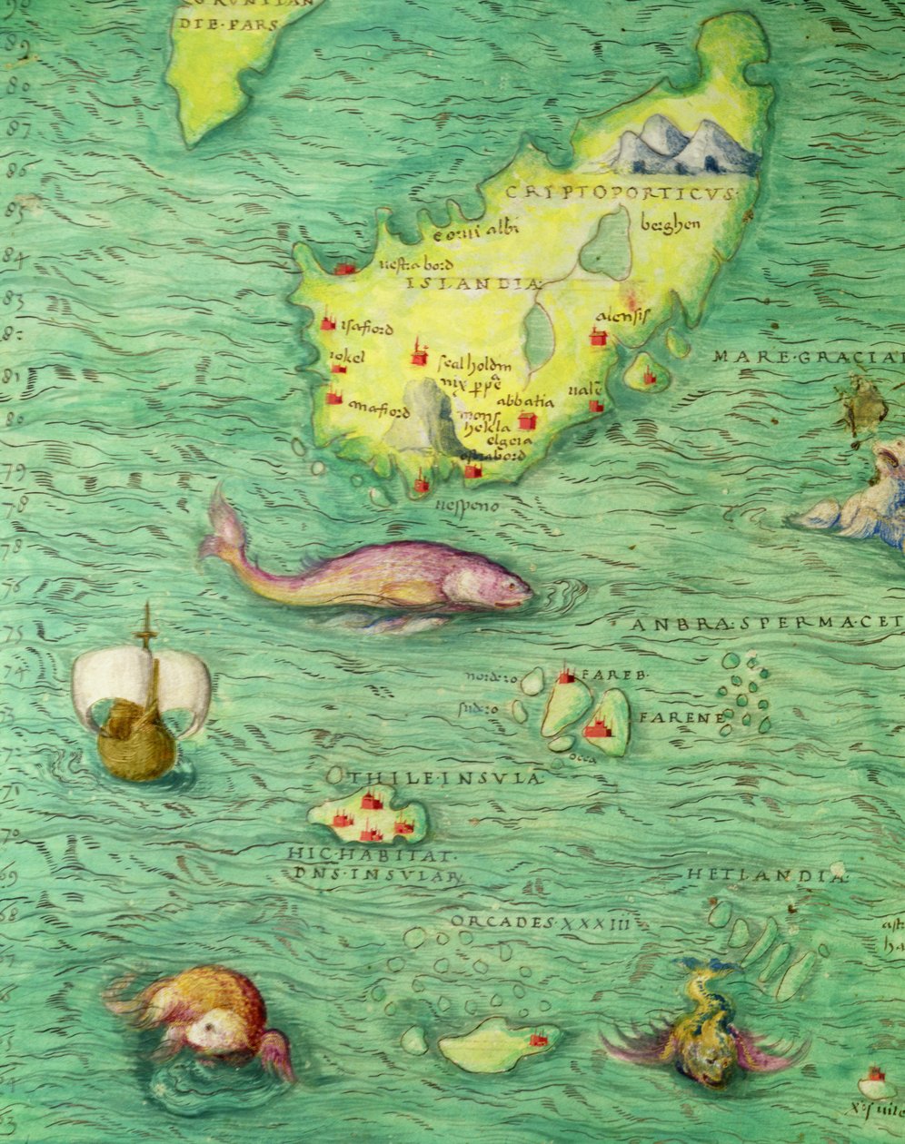 Iceland, from an Atlas of the World in 33 Maps, Venice, 1st September 1553 (detail) by Battista Agnese