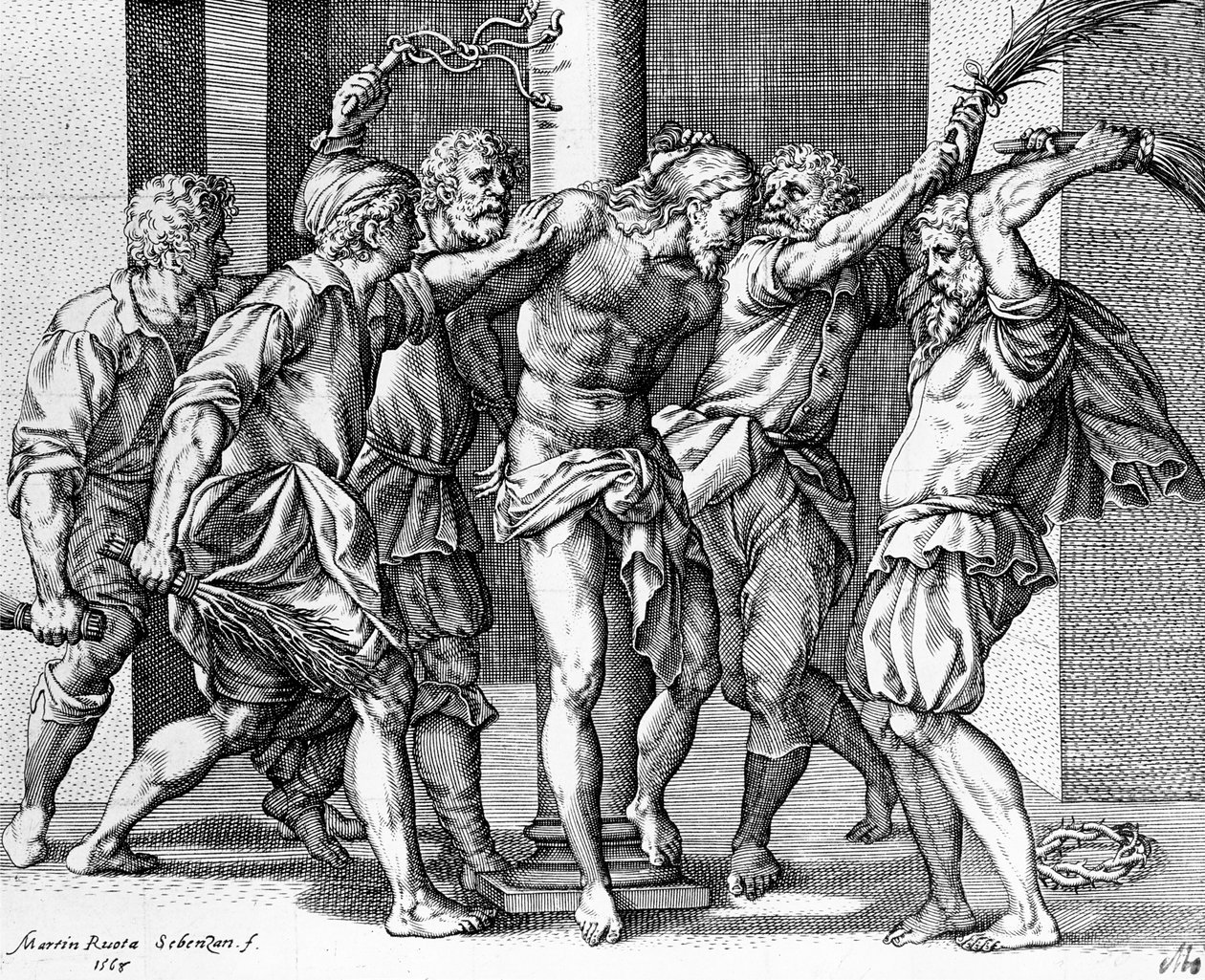 The Flagellation of Christ, Engraved by Martin Rota by Battista (after) Franco