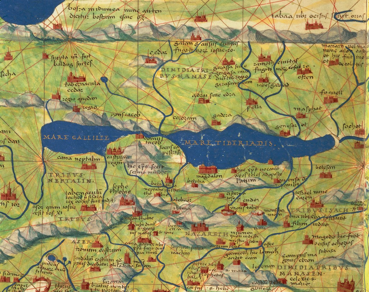 Holy Land, Israel and Palestine: Sea of Galilee and City of Tiberias, from Atlas of the World in Thirty-Three Maps, by Battista Agnese by Battista Agnese
