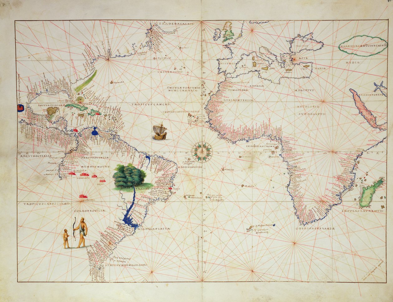The New World, from an Atlas of the World in 33 Maps, Venice, 1st September 1553 by Battista Agnese