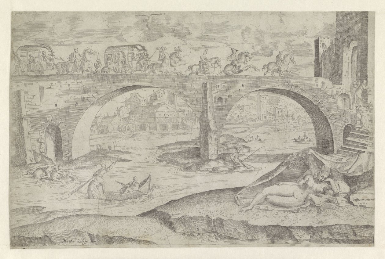 Venus and Cupid in Cityscape with a Bridge by Battista Angolo del Moro