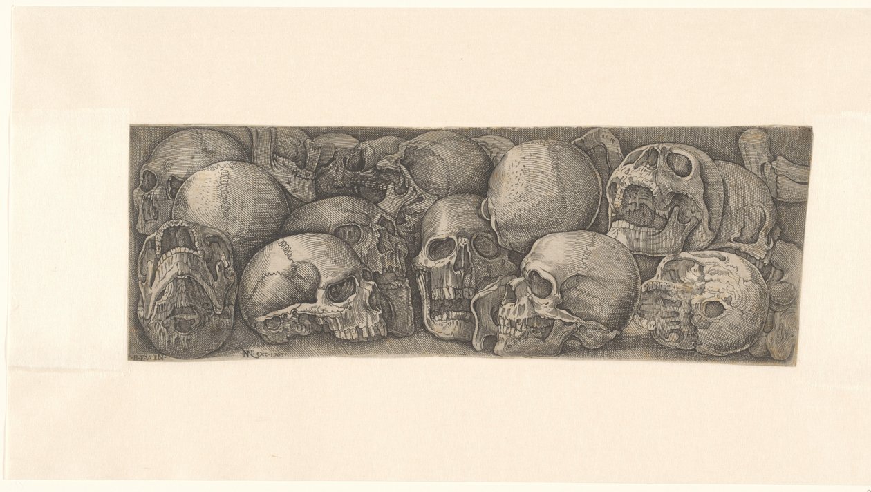 Human Skulls Viewed from Different Angles and Grouped as a Frieze by Battista Franco (attributed to)