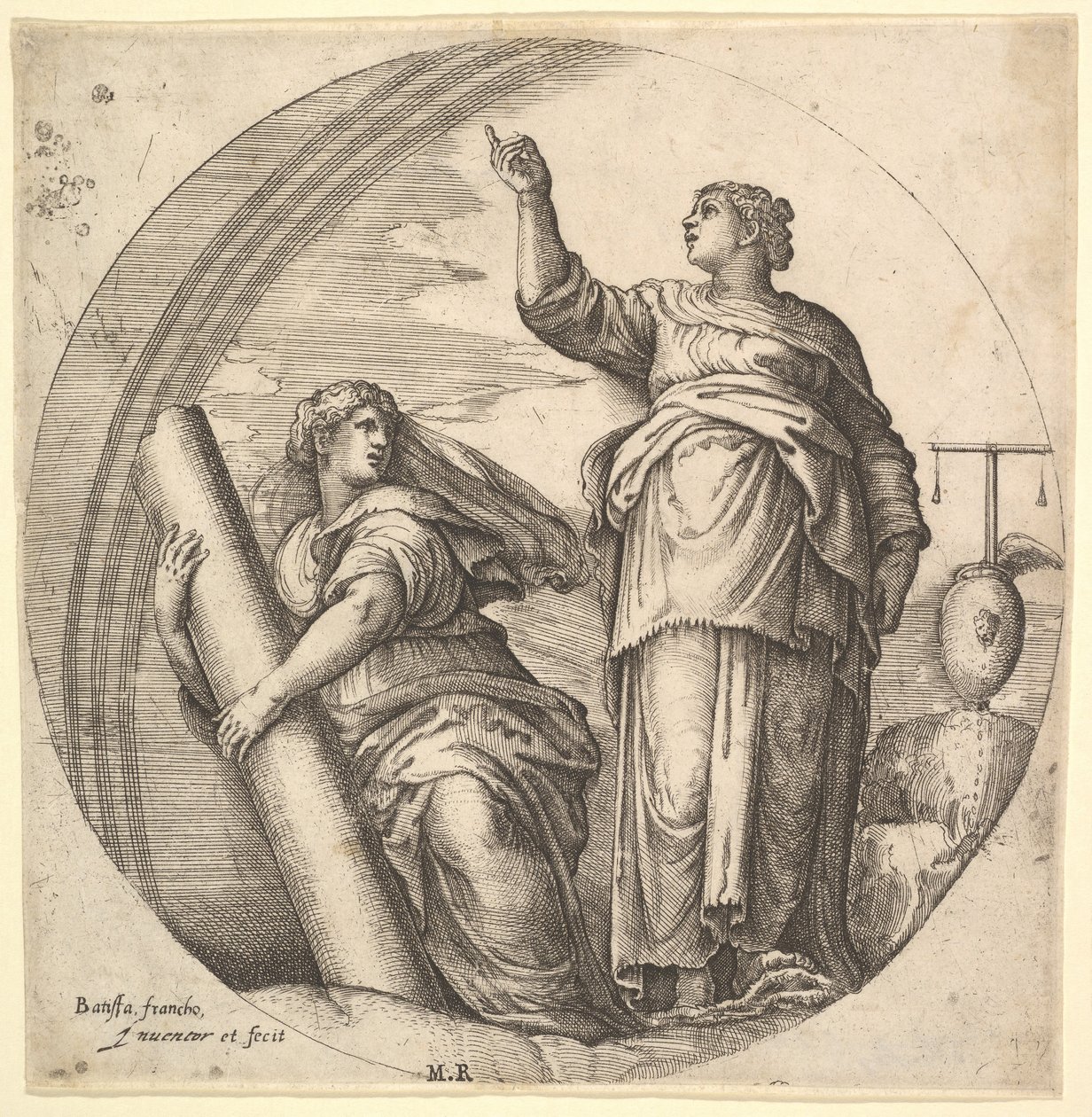 Fortitude and Justice, an allegorical composition in round format, with ...