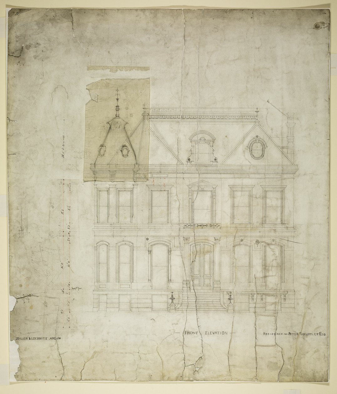 Peter Schuttler II House, Chicago, Illinois, Front Elevation by Bauer and Loebnitz