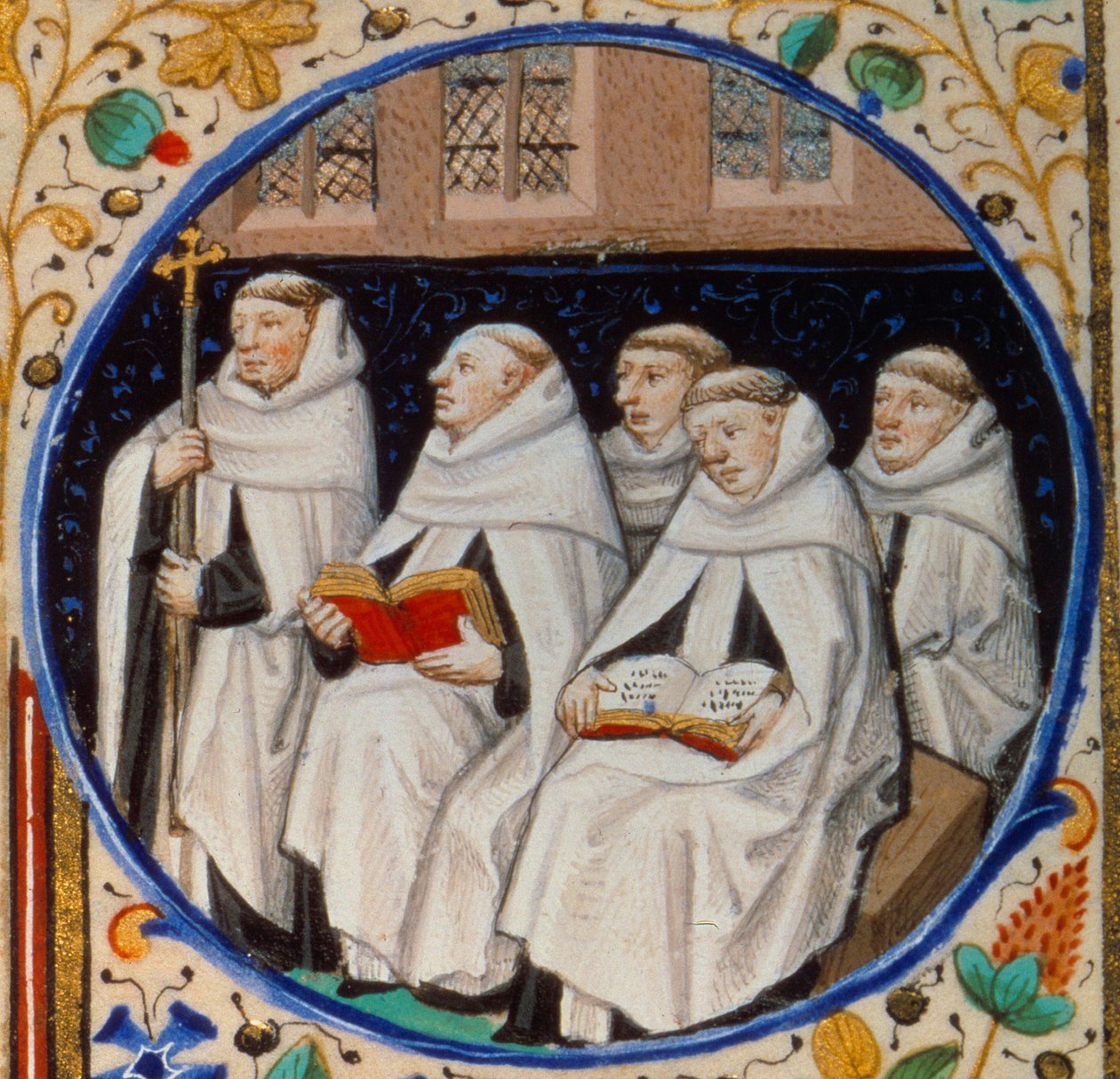 Scene of monastic life. Detail representing monks of the order of the Carmen. Miniature taken from 