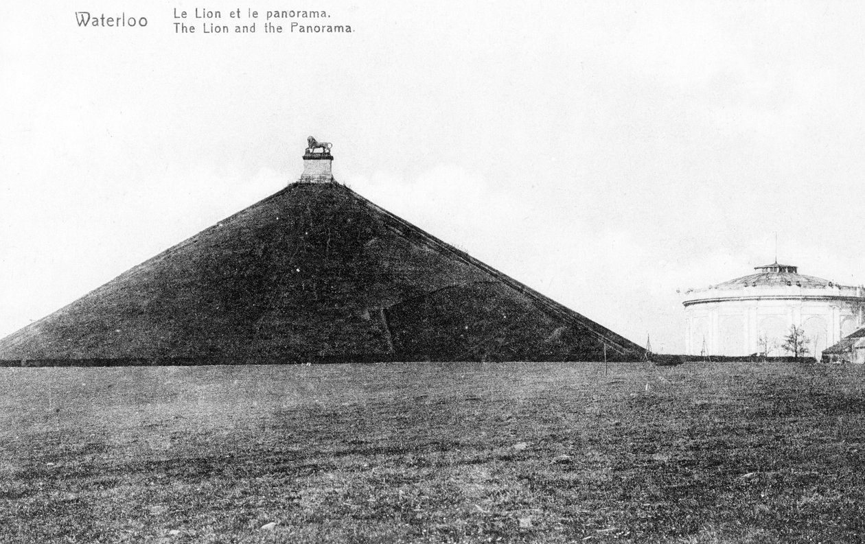 The Butte du Lion (Lions Mound) and the Panorama at Waterloo, Commemorative Postcard, c.1912 by Belgian Photographer