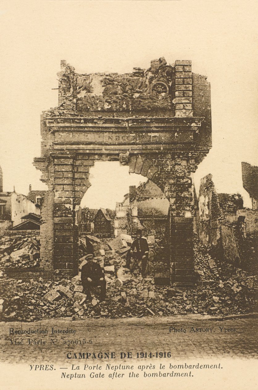 Neptune Gate after the bombardment, Ypres by Belgian Photographer