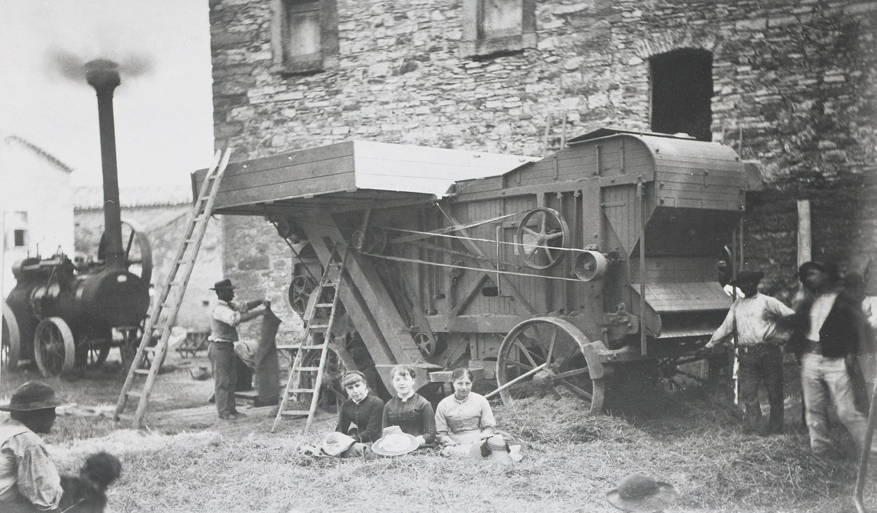 Steam Threshing Machine, Mons, 1883 by Belgian Photographer