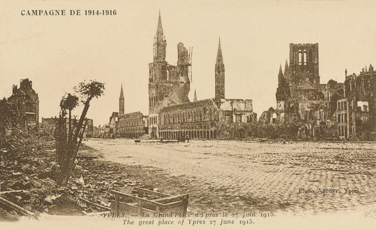 The Grand Place, Ypres, 27 June 1915 by Belgian Photographer