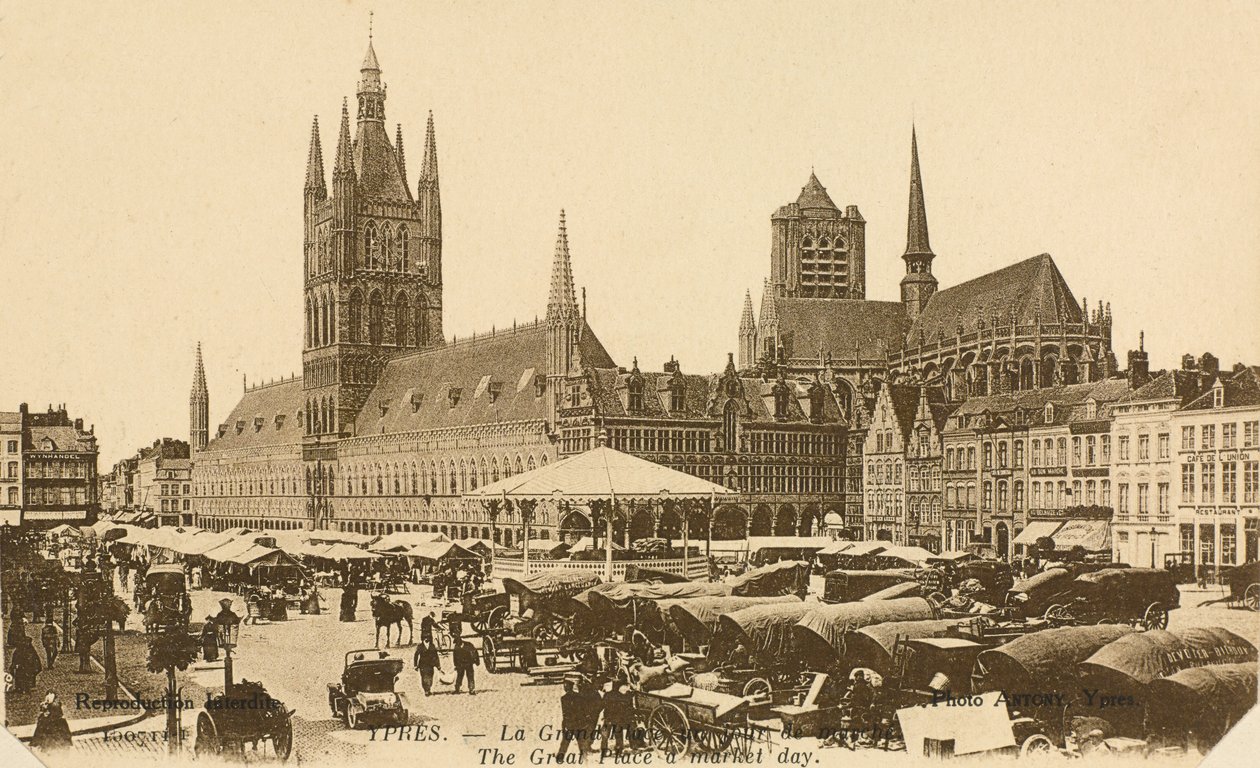 The Grand Place on Market Day, Ypres, Belgium by Belgian Photographer