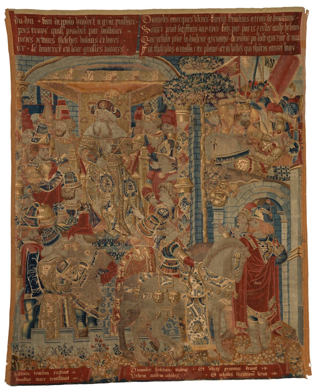Tapestry, Three Scenes from the Trojan War, or Ulysses and Diomedes as Ambassadors at the Court of King Priam, Claiming the Return of Helen, Made in Tournai by Belgian School