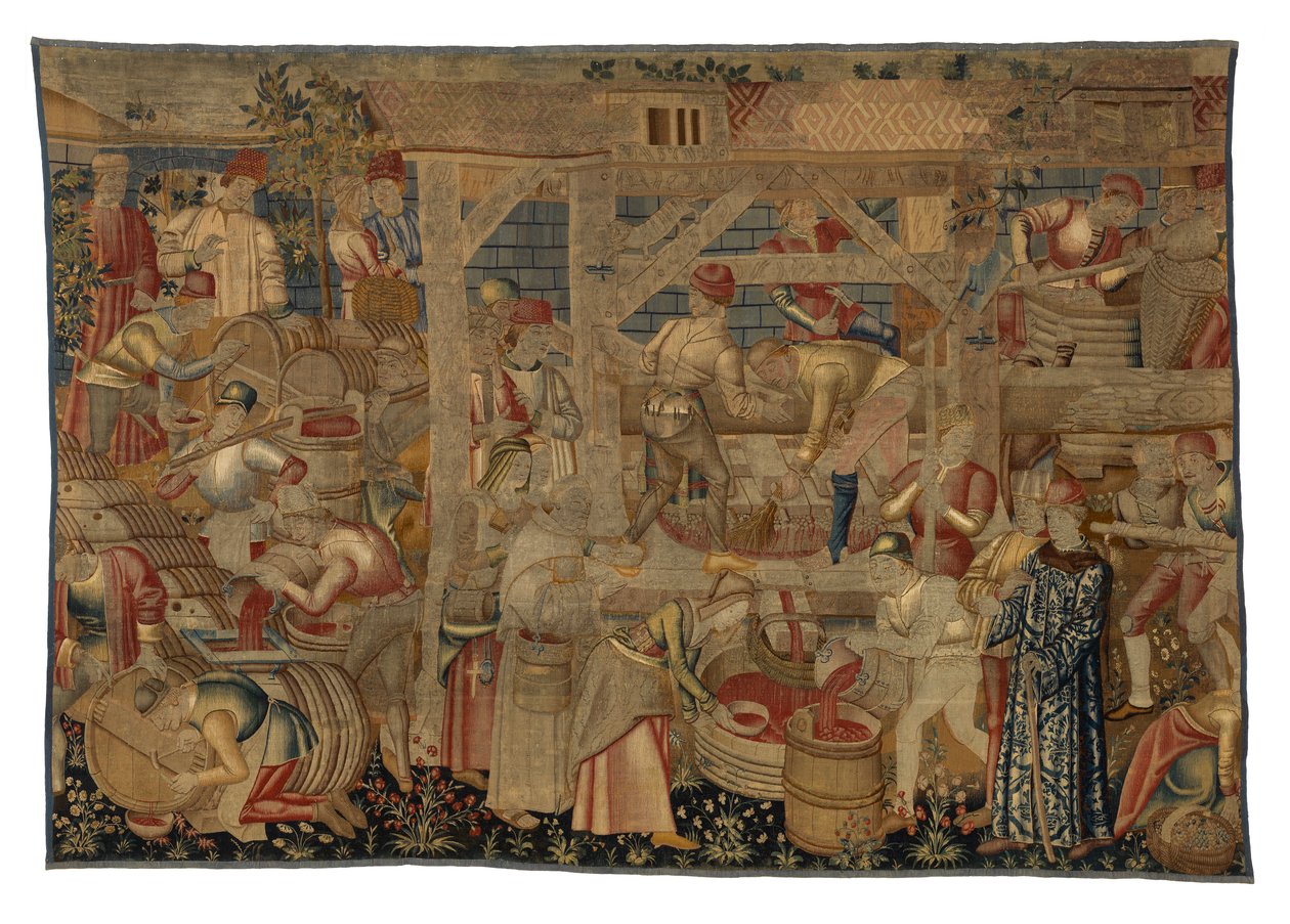 Tapestry Depicting the Wine Pressers, from Tournai, c.1460-70 by Belgian School
