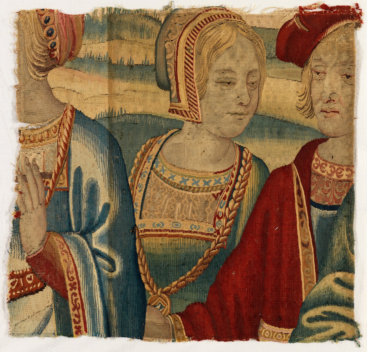 Tapestry fragment depicting man and woman by Belgian School