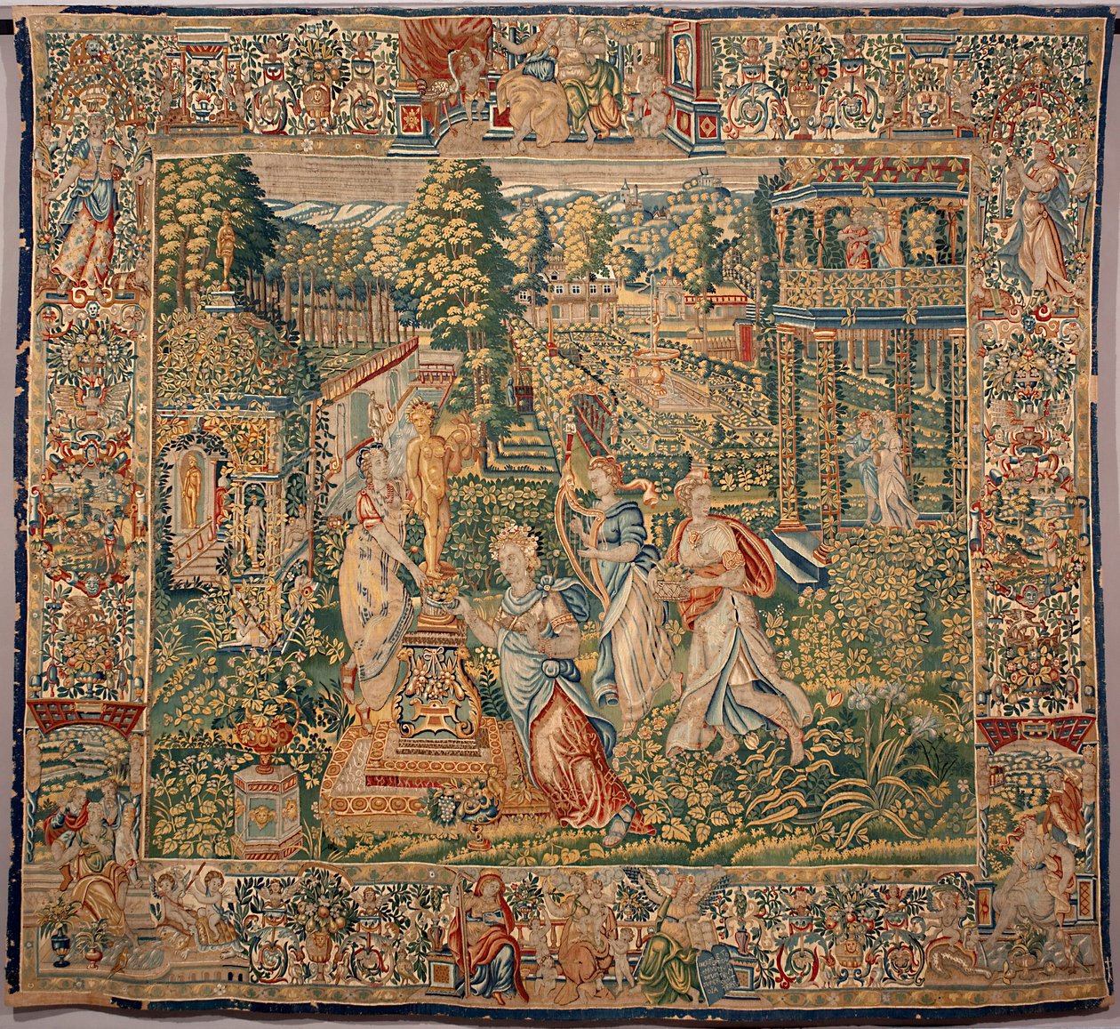 The Gifts of Pomona, Nymph of Fruits (Tapestry, 16th century, Brussels) by Belgian School