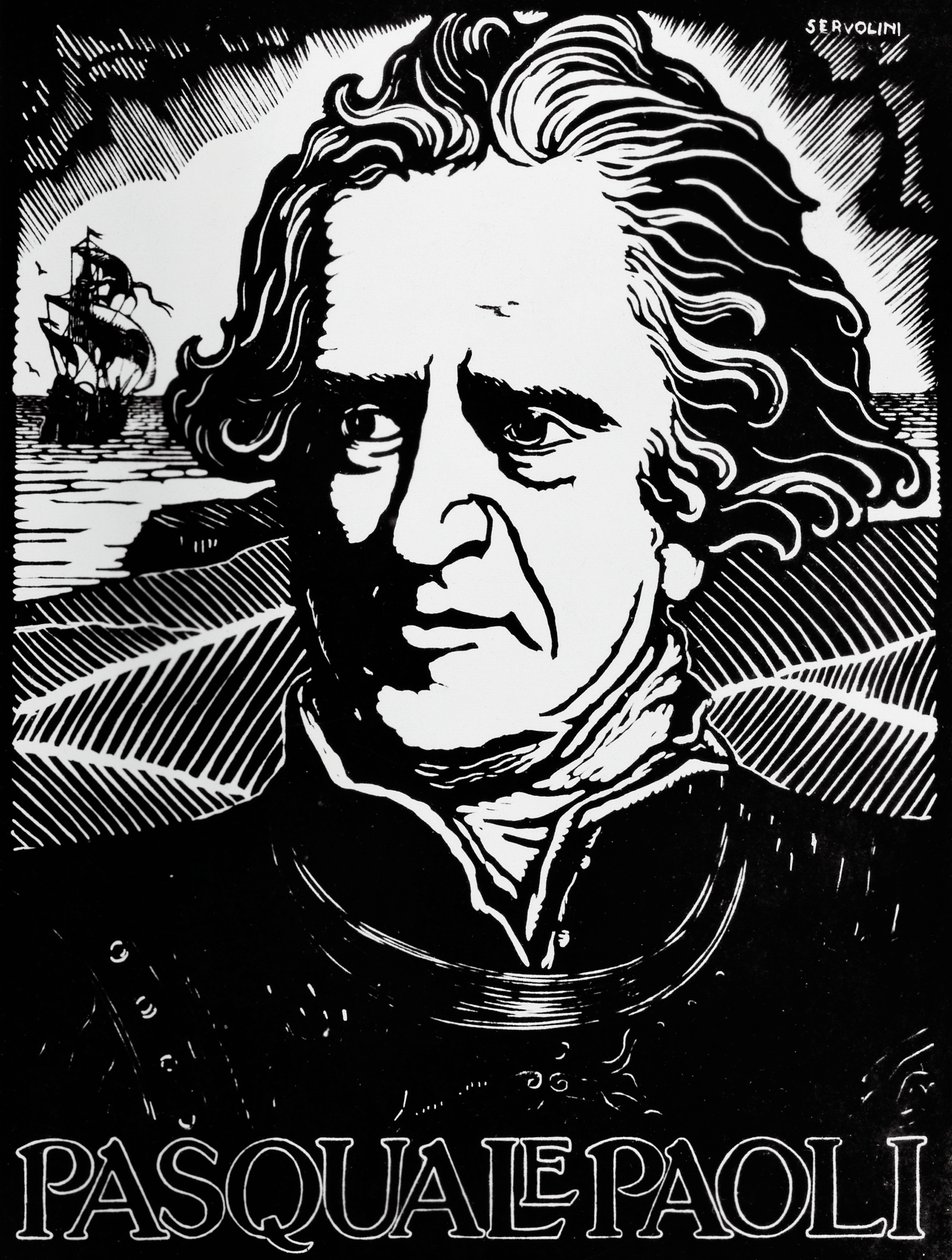 Portrait of Pasquale Paoli, Corsican statesman, general and patriot, woodcut by Benedetto Servolini