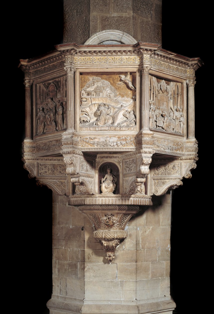 Marble Pulpit with Story of St Francis by Benedetto da Maiano