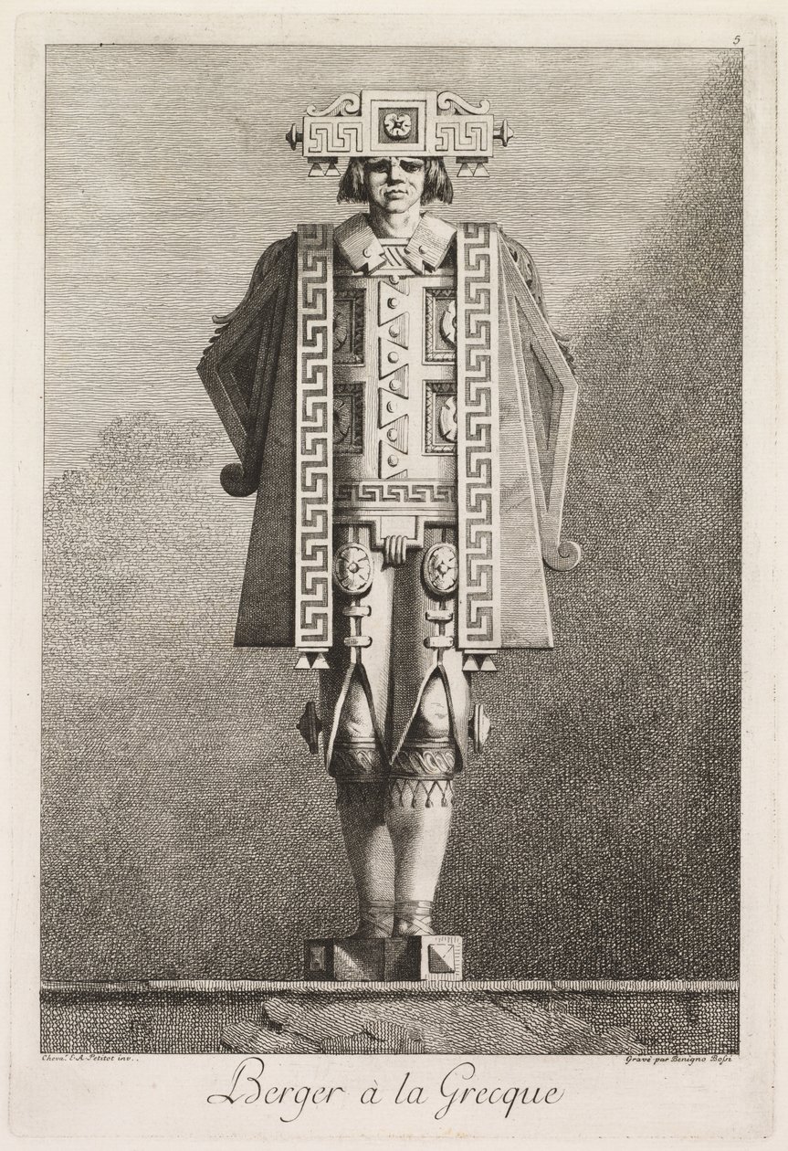 Masquerade à la Grecque: Shepherd à la Grecque Plate 5, 1771 by Benigno Bossi