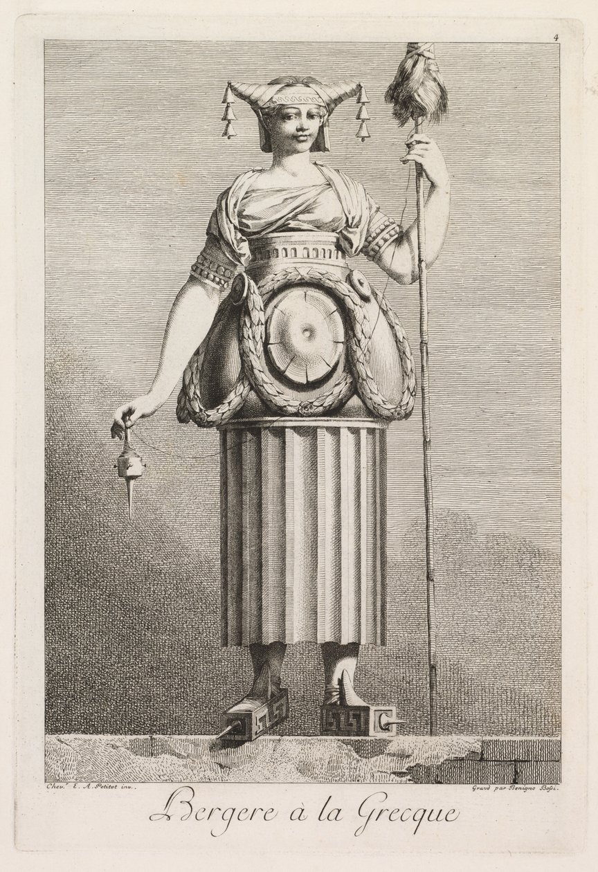Mascarade à la Grecque: Bergère à la Grecque Plate 4, 1771 by Benigno Bossi