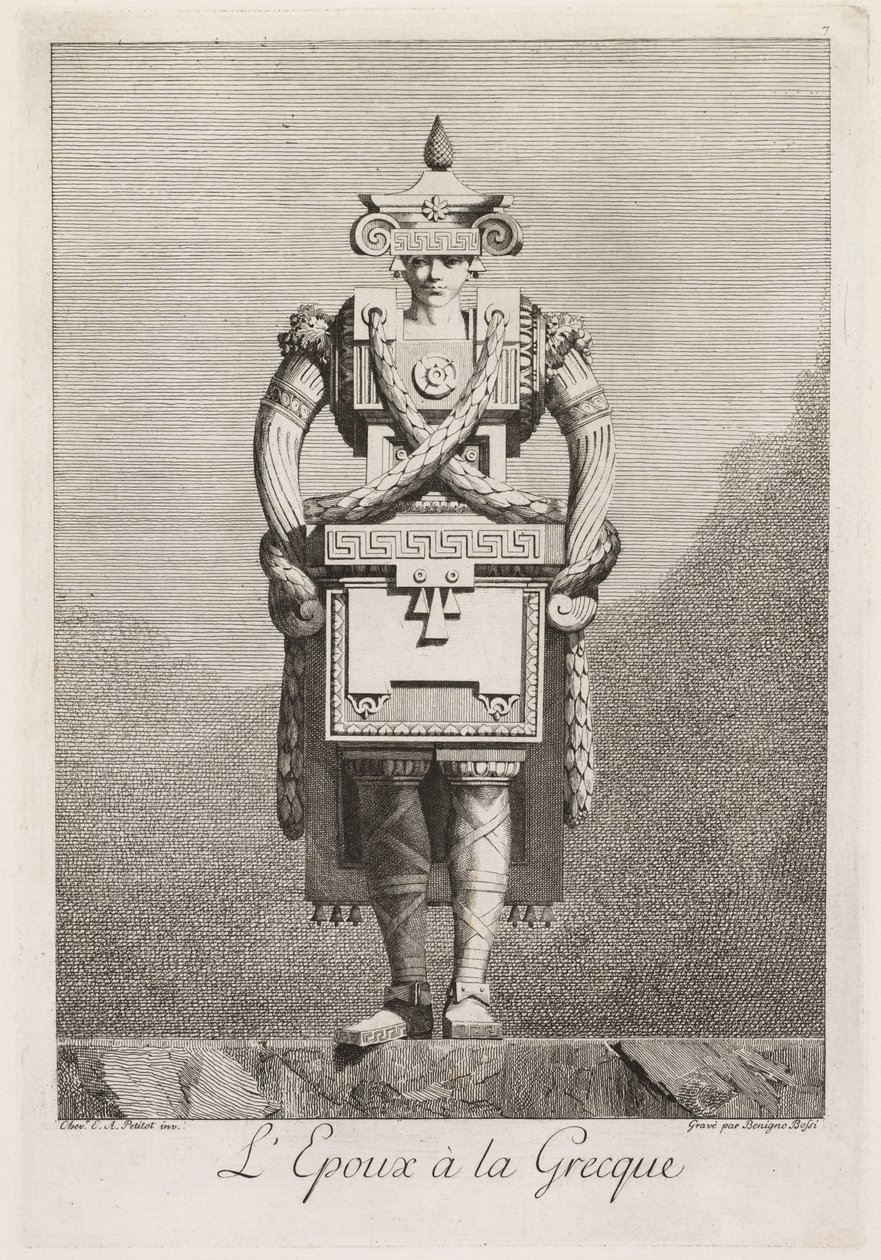Mascarade à la Grecque: LEpoux à la Grecque Plate 7, 1771 by Benigno Bossi