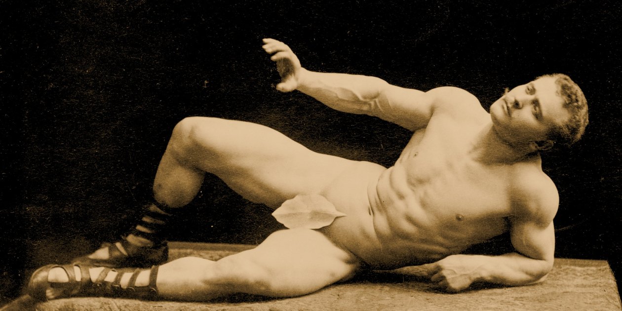 Eugen Sandow, in Classical Ancient Greco-Roman Pose Wearing a Fig Leaf, c.1894 by Benjamin J. Falk