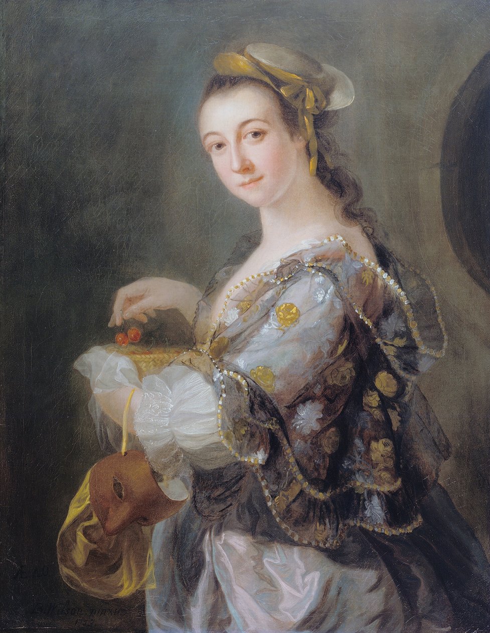 Portrait of a Lady with Mask and Cherries by Benjamin Wilson
