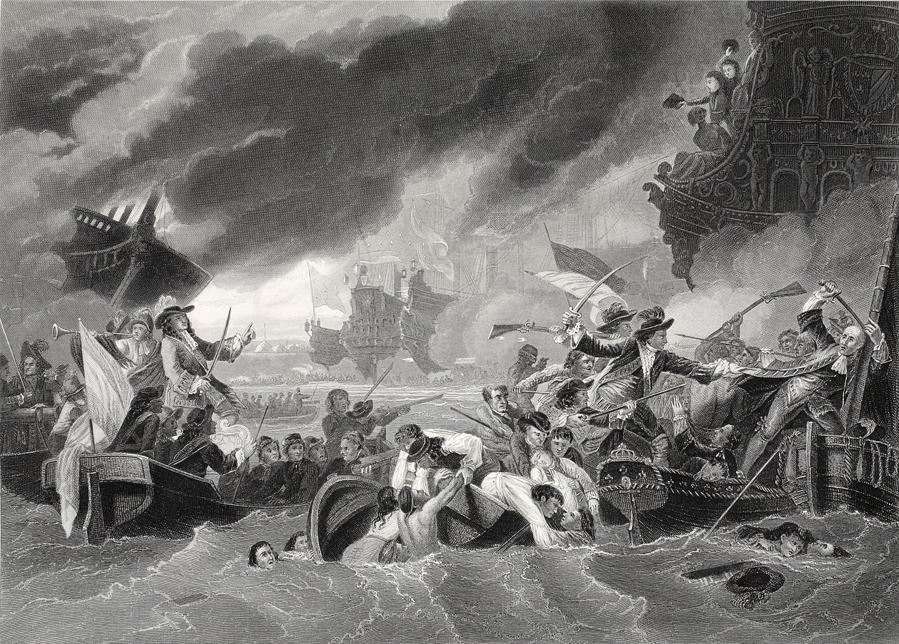 Battle of La Hogue, engraved by W. French by Benjamin (after) West