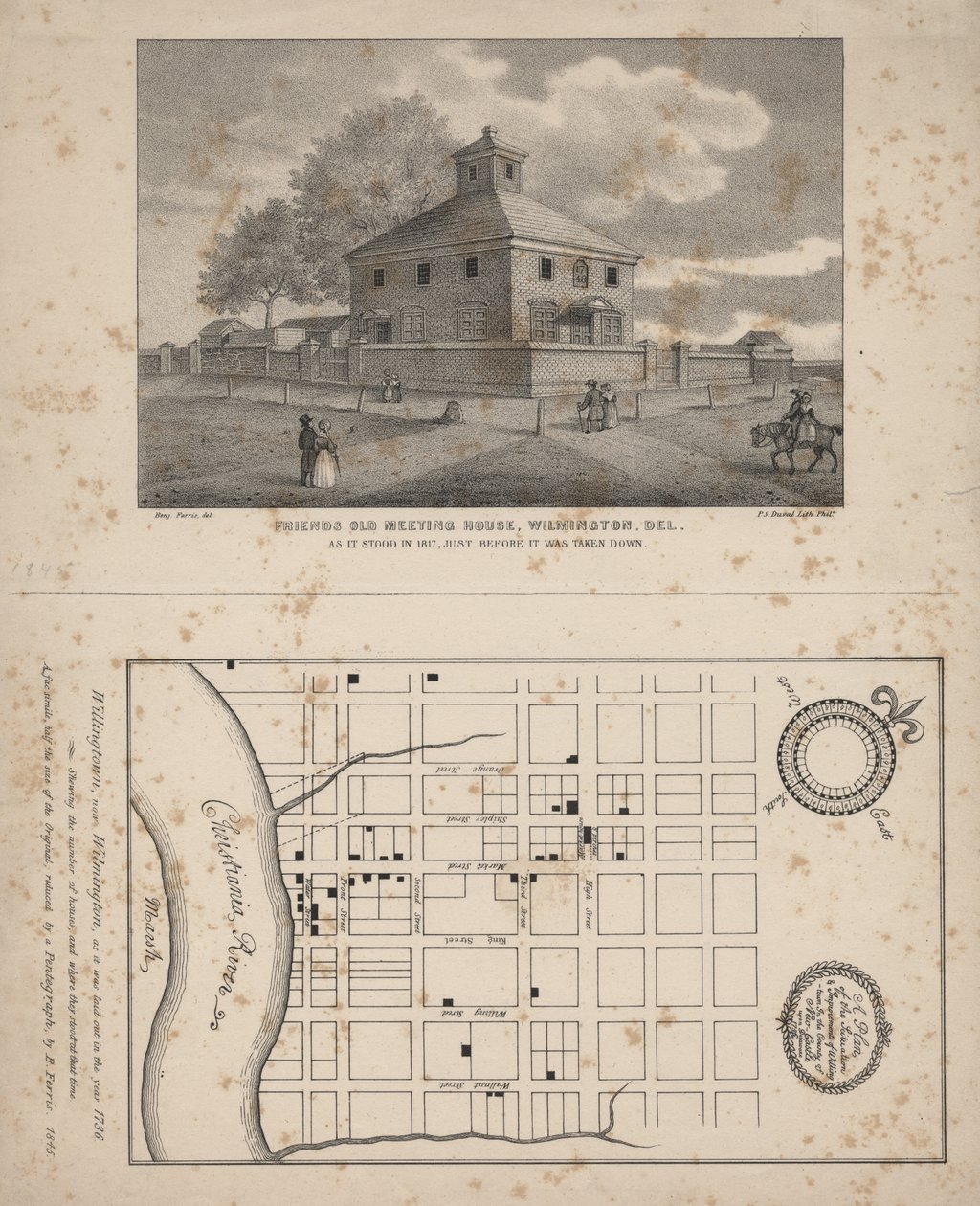 Friends Old Meeting House, Wilmington, Delaware, litho by P.S. Duval, 1845 by Benjamin Ferris