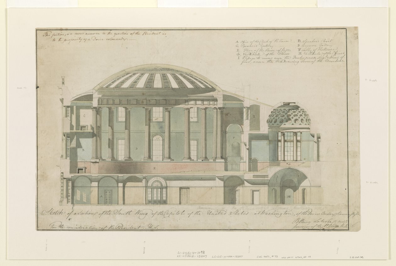 Section of US Capitol South Wing by Benjamin Henry Latrobe
