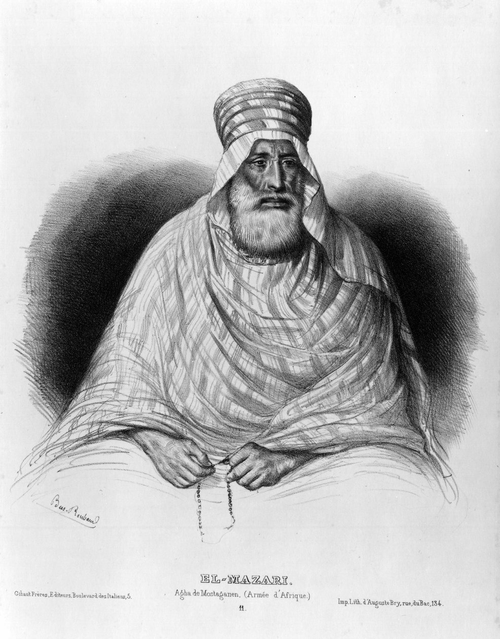 Portrait of El Mazari, Agha de Mostaganem (African Armee) by Benjamin Roubaud