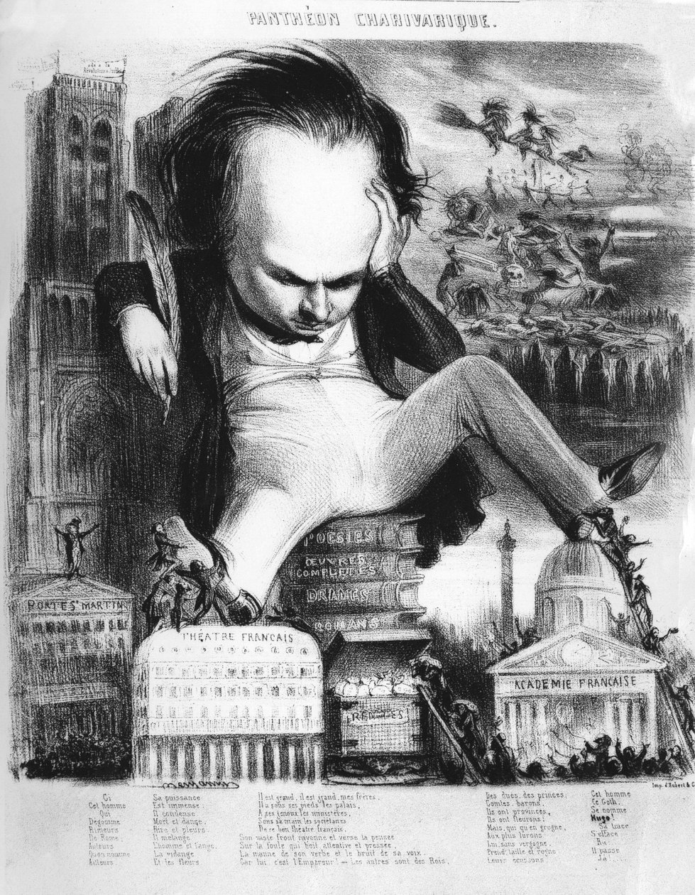 Victor Hugo (1802 - 1885), French writer, Caricature by Benjamin by Benjamin Roubaud