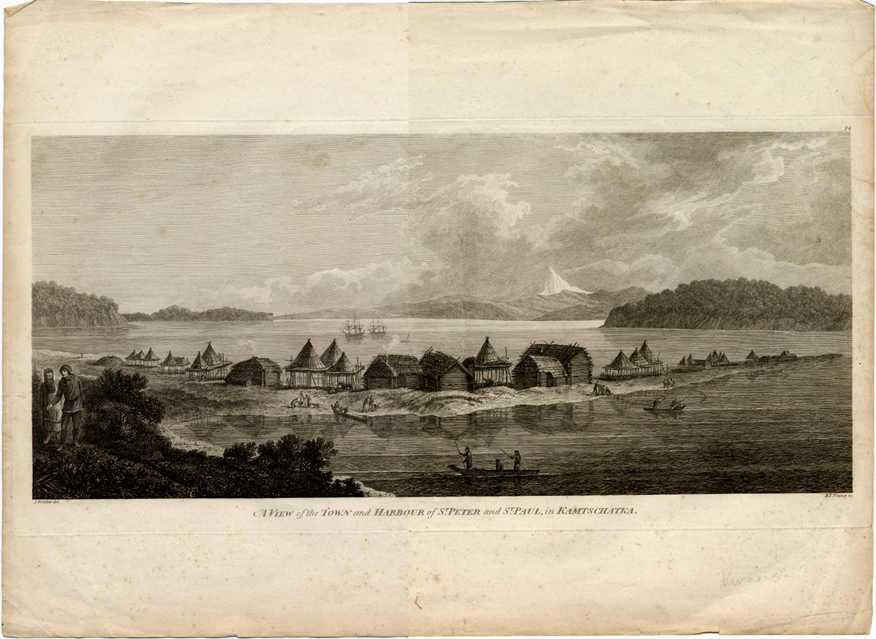 View of the Town and Harbour of Petropavlovsk-Kamchatsky from the Voyage to the Pacific Ocean by Benjamin Thomas Pouncey
