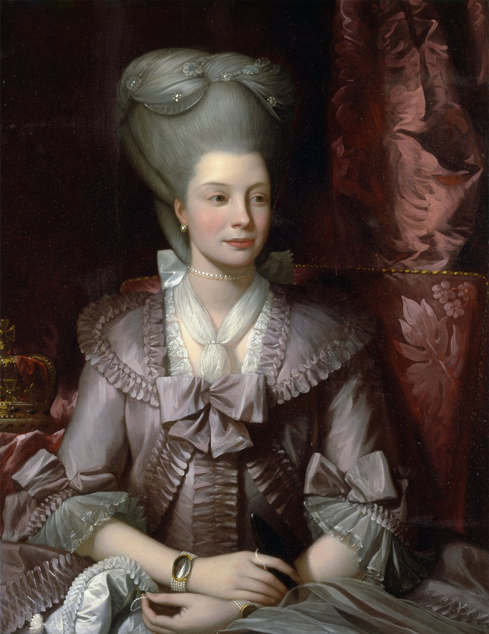 Queen Charlotte (Sophia-Charlotte, Sophia Charlotte) of Mecklenburg-Strelitz (1744-1818), wife of George III of England - painting by Benjamin West, Queen Charlotte of the United Kingdom (1744-1818) by Benjamin West