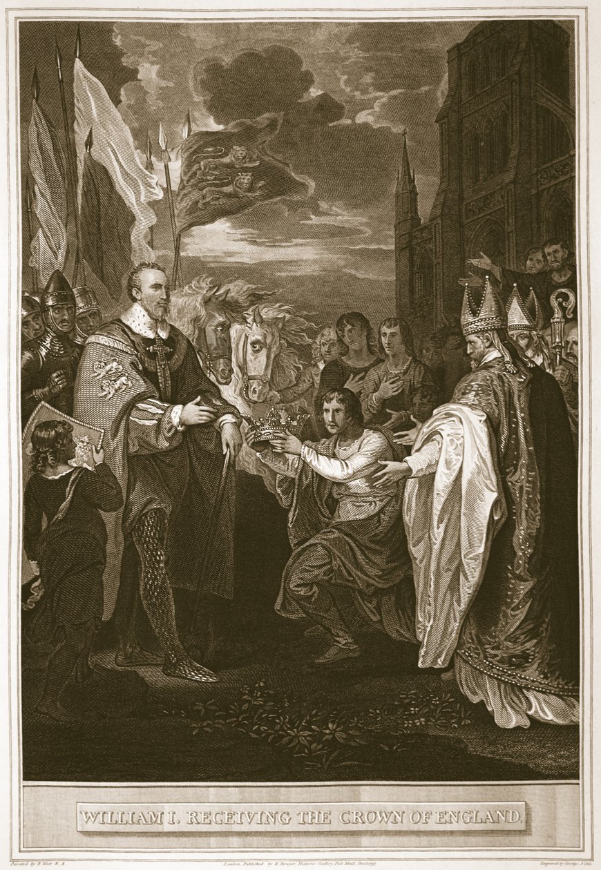 William I receiving the crown of England, engraved by George Noble, illustration from David Hume