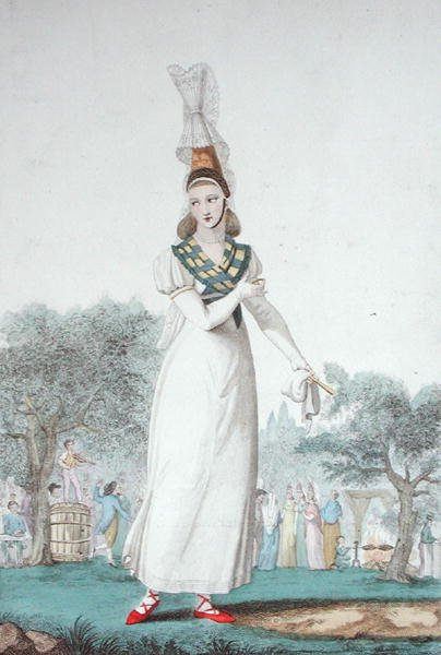 A Cauchoise in the traditional costume for feast days, engraved by Gatine by Benoit (after) Pecheux