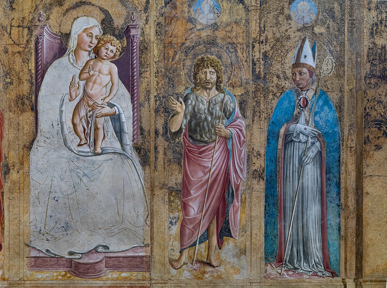 A Fake Polyptych with the Virgin Mary and Child, S. Anthony of Padua, St. John and St. Louis of Toulouse, Chapel of St. Jerome (detail) by Benozzo di Lese di Sandro Gozzoli