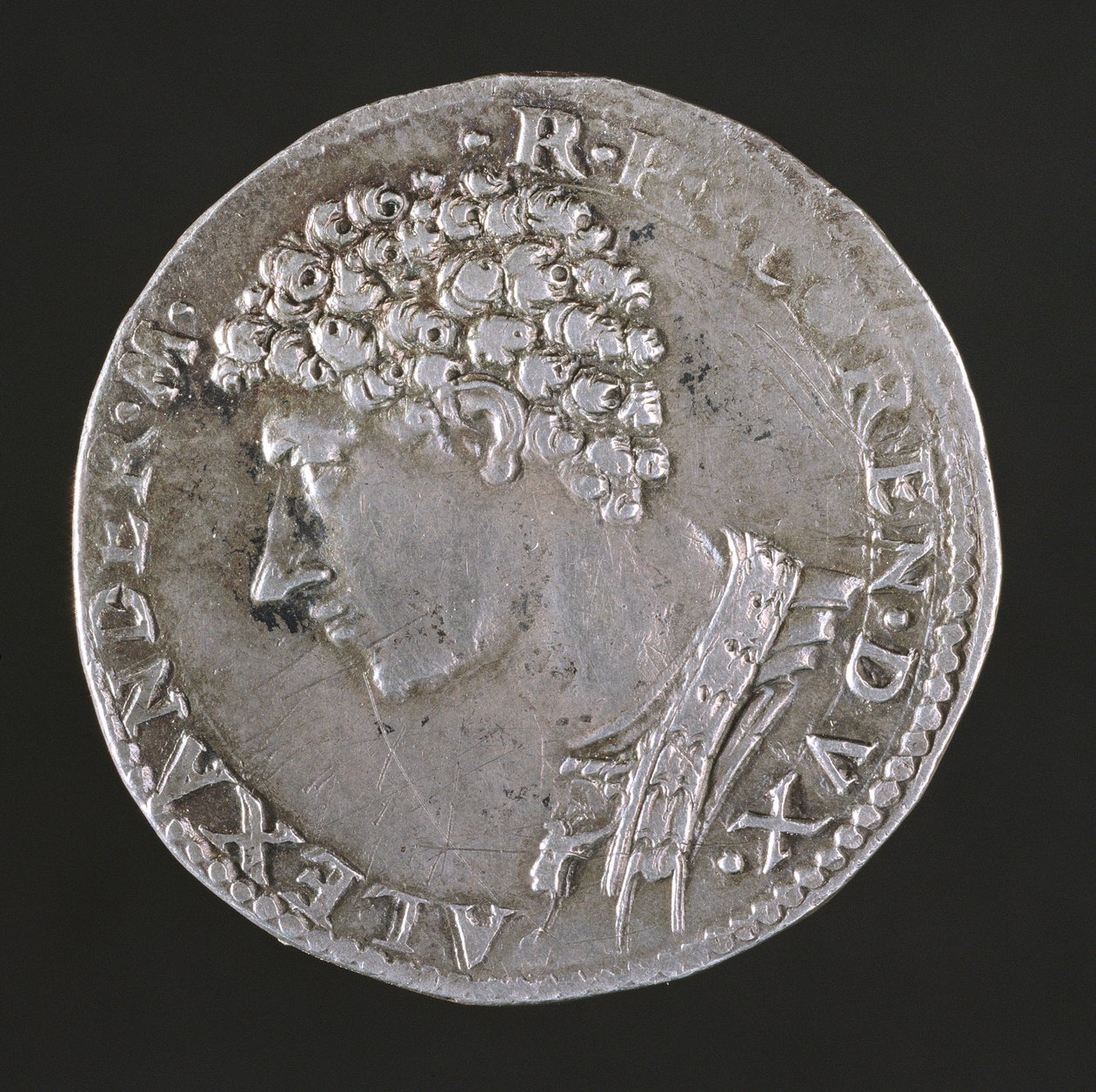 Obverse of Silver Coin of Alessandro De Medici, Inscription: ALEXANDER MED R P FLOREN DVX, Minted 1532-37 by Benvenuto Cellini