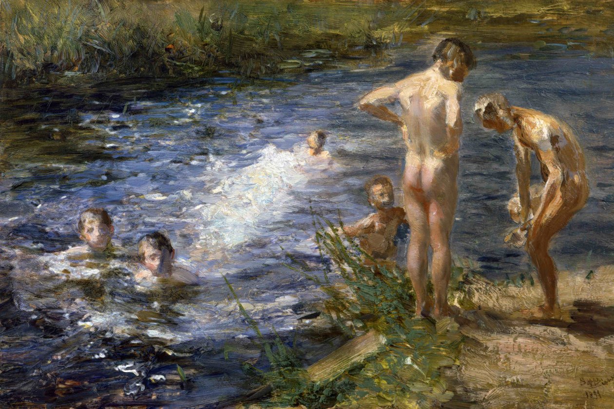 Boys at the river, 1899 by Beppe Ciardi