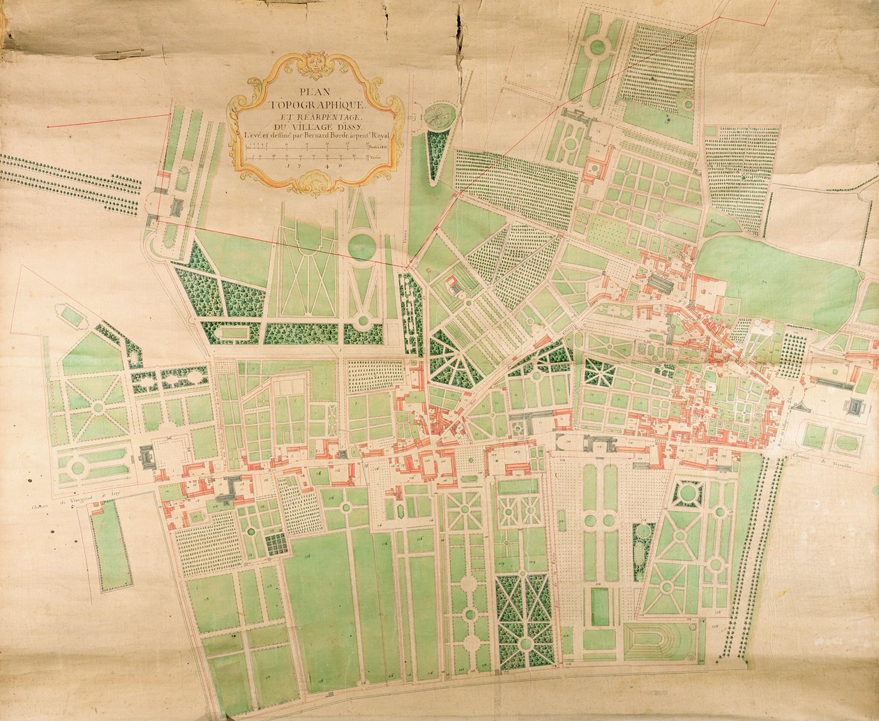Topographical Map and Survey of the Village of Issy, 1740 by Bernard Borde